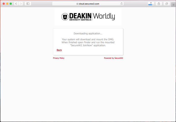 Please wait as the "WiFi_Deakin_University_Wrapper.dmg" file is downloaded