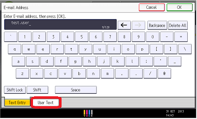 Highlights the User Text button 