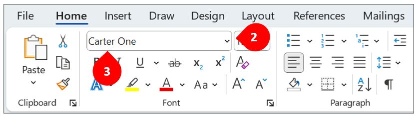 Use the font in Word steps 2 and 3