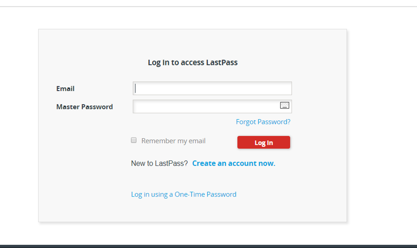 LastPass log in page