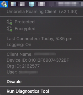 MAC Umbrella client to enable and disable software 