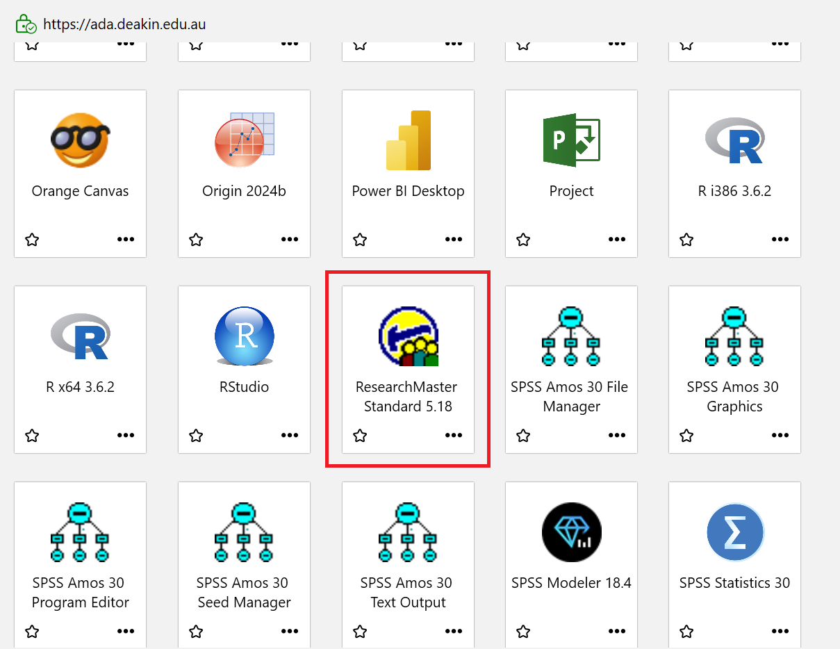 Scroll down the app list until you find 'Research Master'