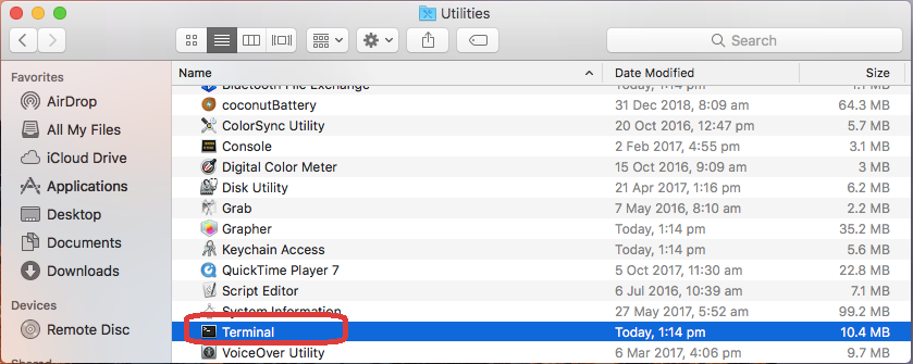 Go to "Utilities", and access "Terminal"