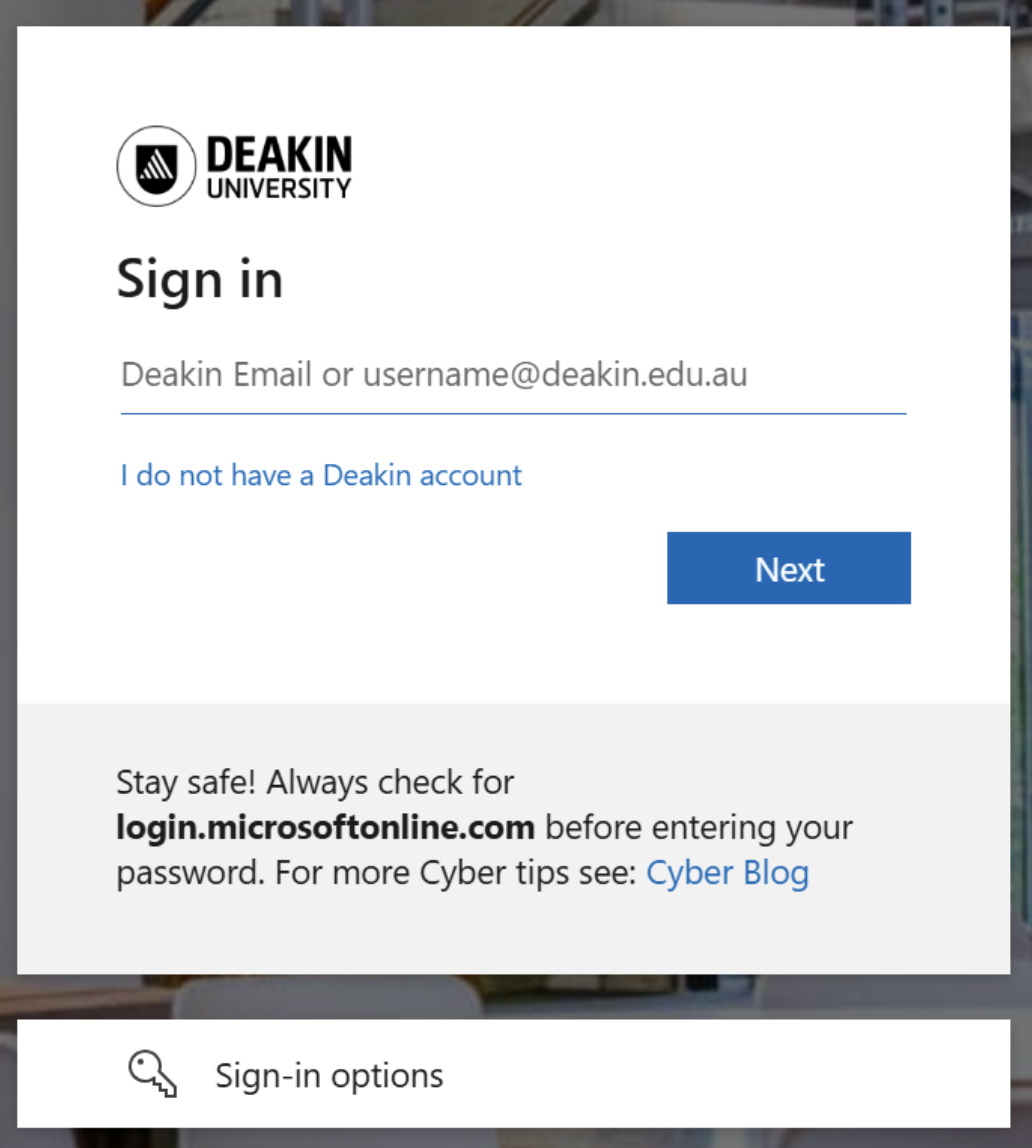 Deakin log in screen for external users