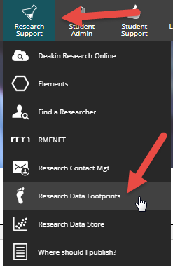 DeakinSync, Research Support, Research Data Footprints link