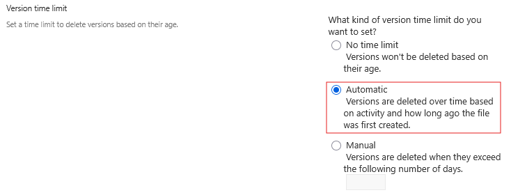 Version time limit - Automatic