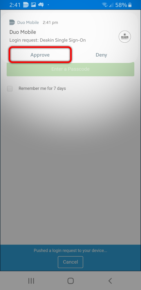 Tap the notification on the top of your screen, then select 'Approve'