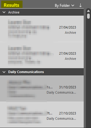 Advanced Search with Received date filters applied. Results is highlighted in yellow