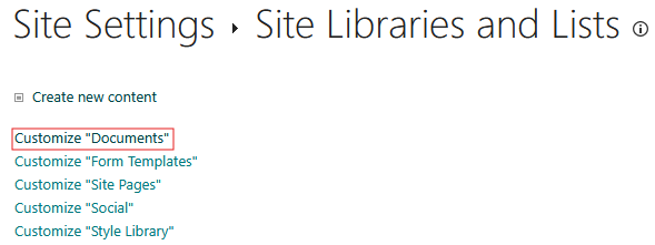 select Customize Documents