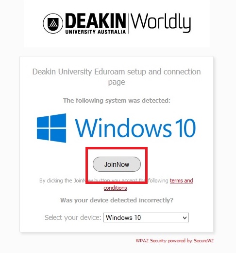 deakin eduroam setup page