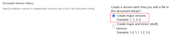 document version history - major versions