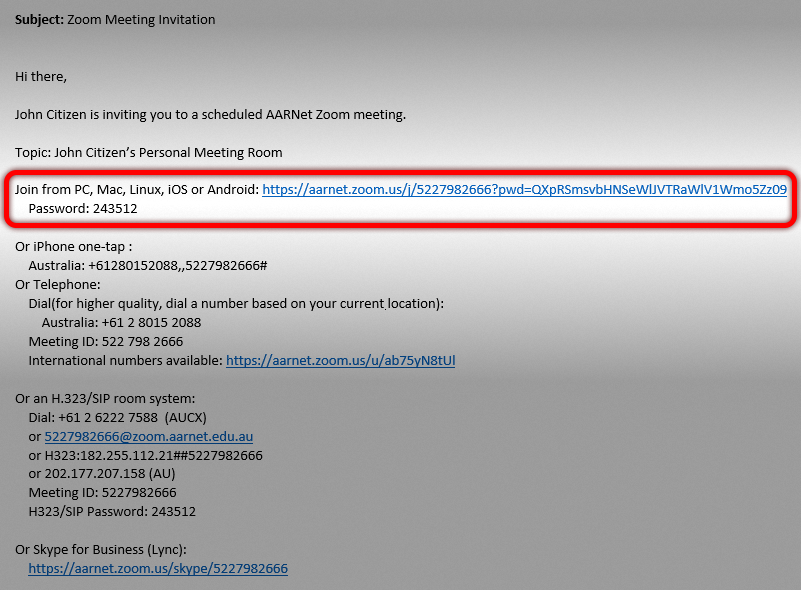 Direct URL and passcode to join Zoom Meetings via the web, or via the desktop app