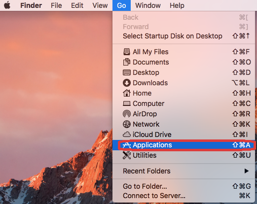 Navigate from the "Go" menu to "Applications"