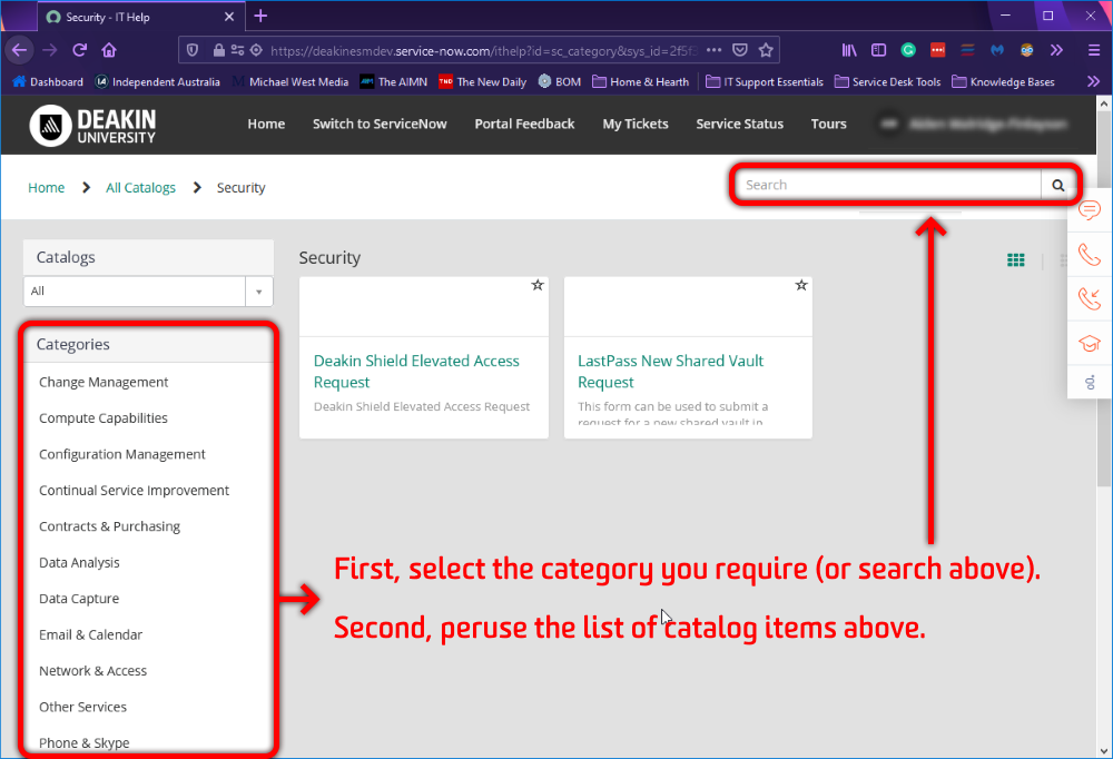 Catalog items in ServiceNow